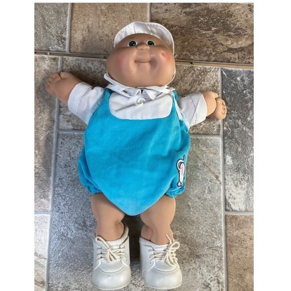 Vintage Cabbage Patch Kid‎ Doll Boy Blue Corduroy Overalls White Shirt Cap